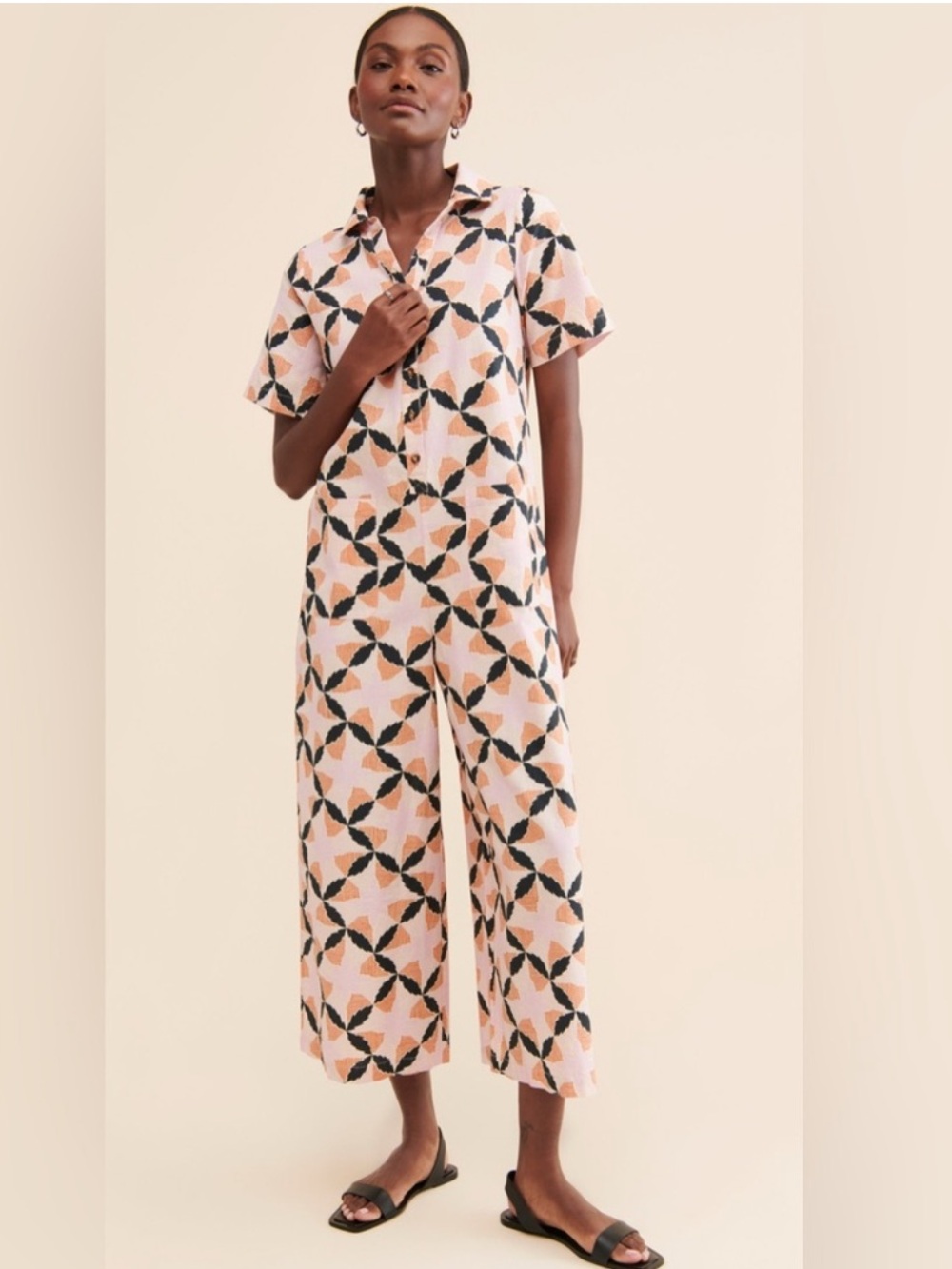 Anthropologie Porridge Roper Pink and Black Geometric Jumpsuit